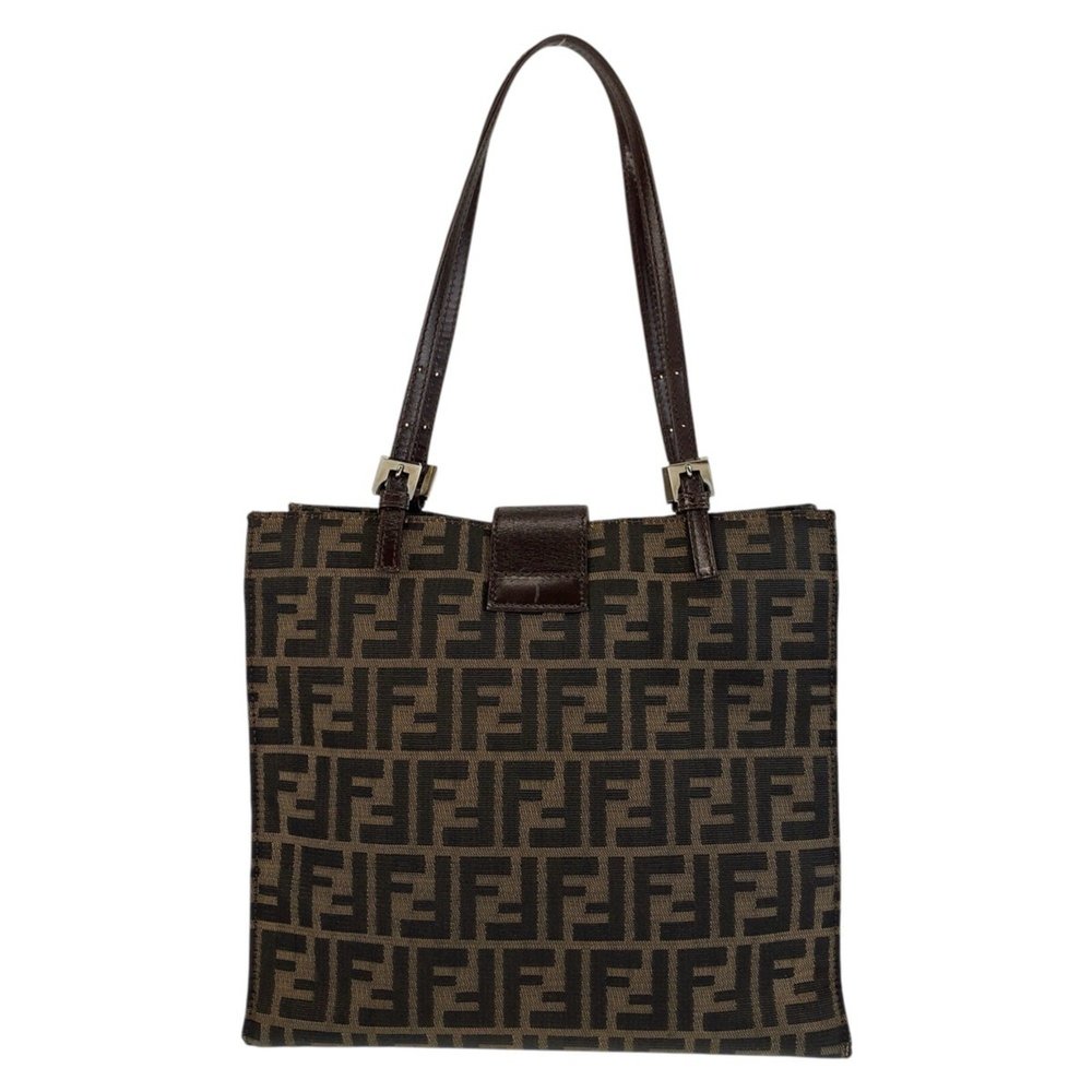 FENDI Zucca Brown Silver Hardware Canvas Leather Tote Bag Shoulder Women's - Picture 2 of 10